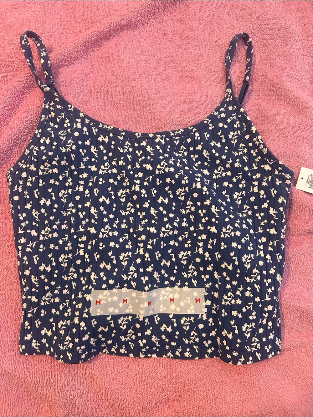 Floral Navy Blue Cropped Cami Tank Top